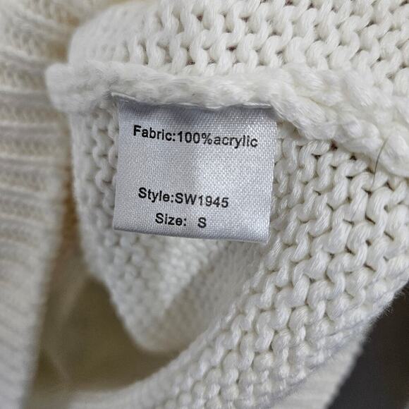 Elan Cream Balloon Sleeve Off the Shoulder Sweater. Pearls on sleeves. Size S - Picture 6 of 6